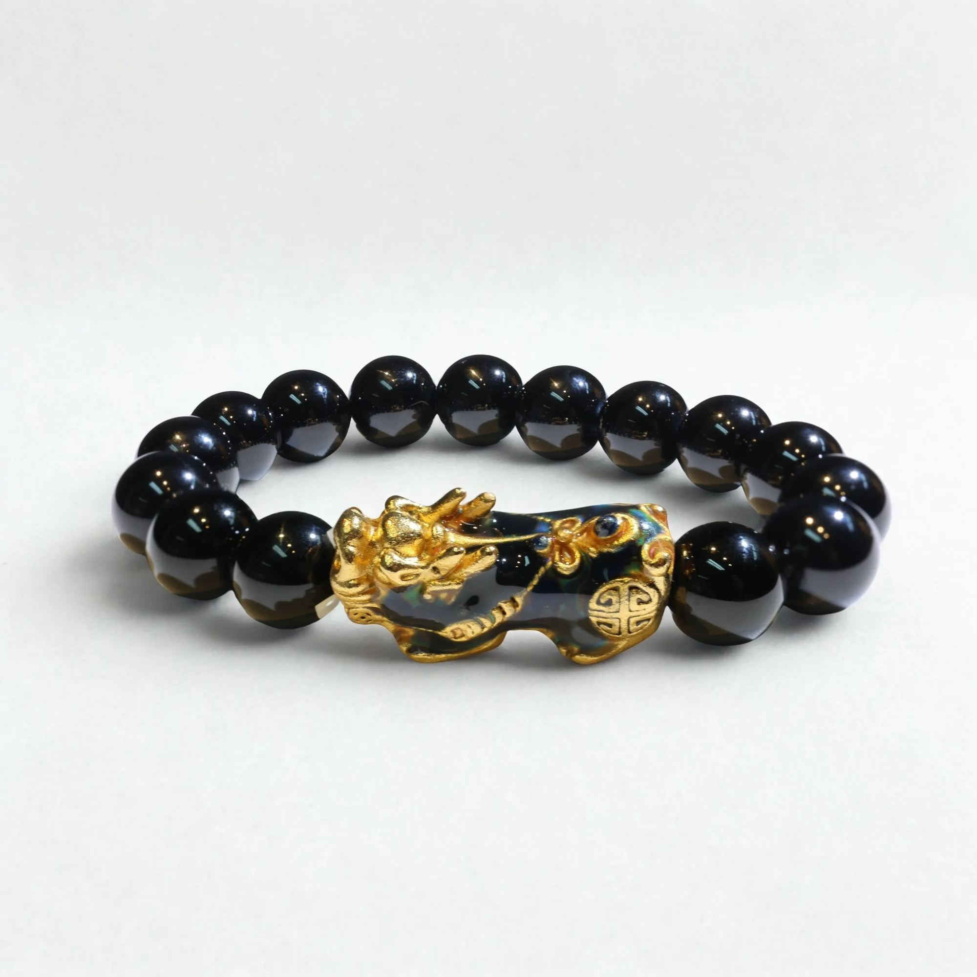 Feng Shui Pi Xiu Black Agate Beads Bracelet